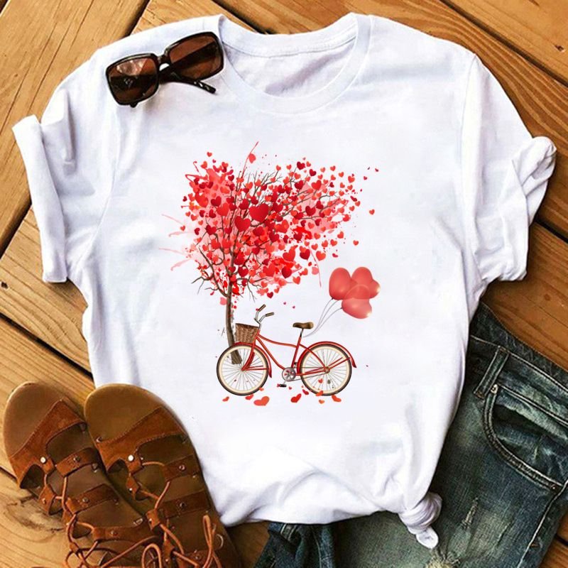 Women Plus Size Simple Basic Loose Short Sleeve Heart T-Shirt