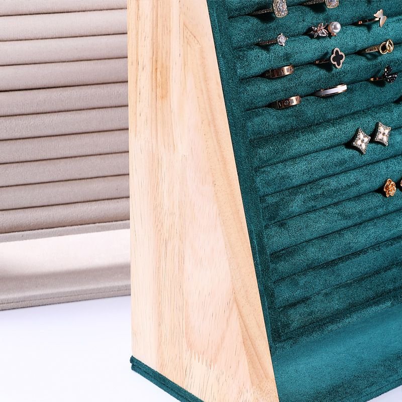 Simple Vertical Solid Wood Ring Earrings Display Tray