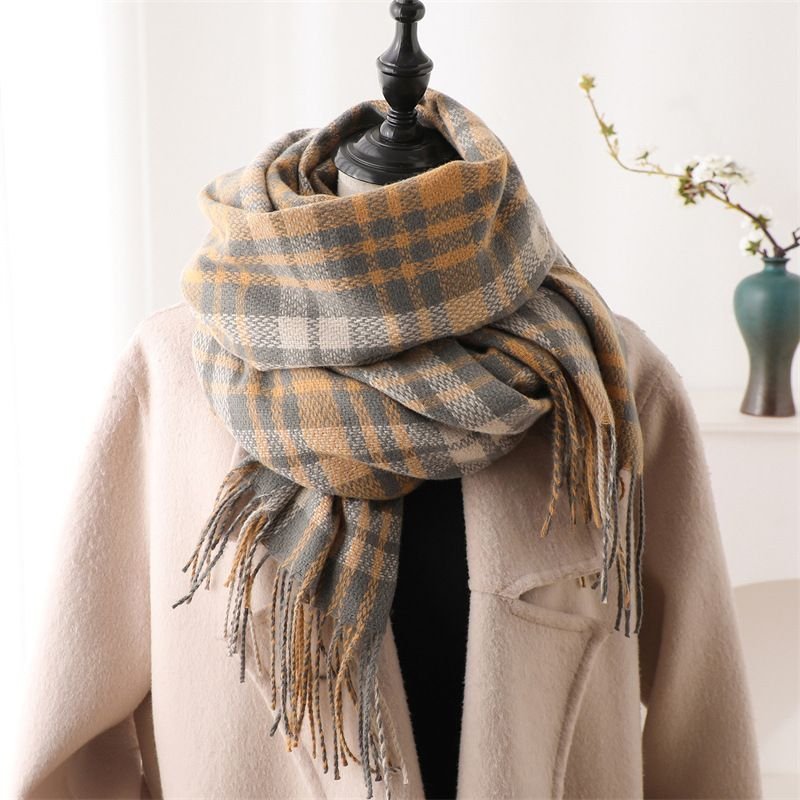 Autumn Winter Women Fashion Geometric Plaid Cashmere Warm Scarf
