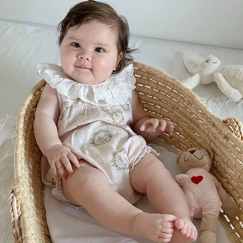 Kids Baby Girls Casual Cute Tiny Flower Print Sleeveless Romper