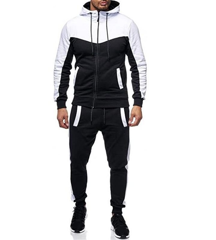 Men Autumn Winter Fashion Leisure Sports Color Matching Long Sleeve Hoodies Trousers Sets