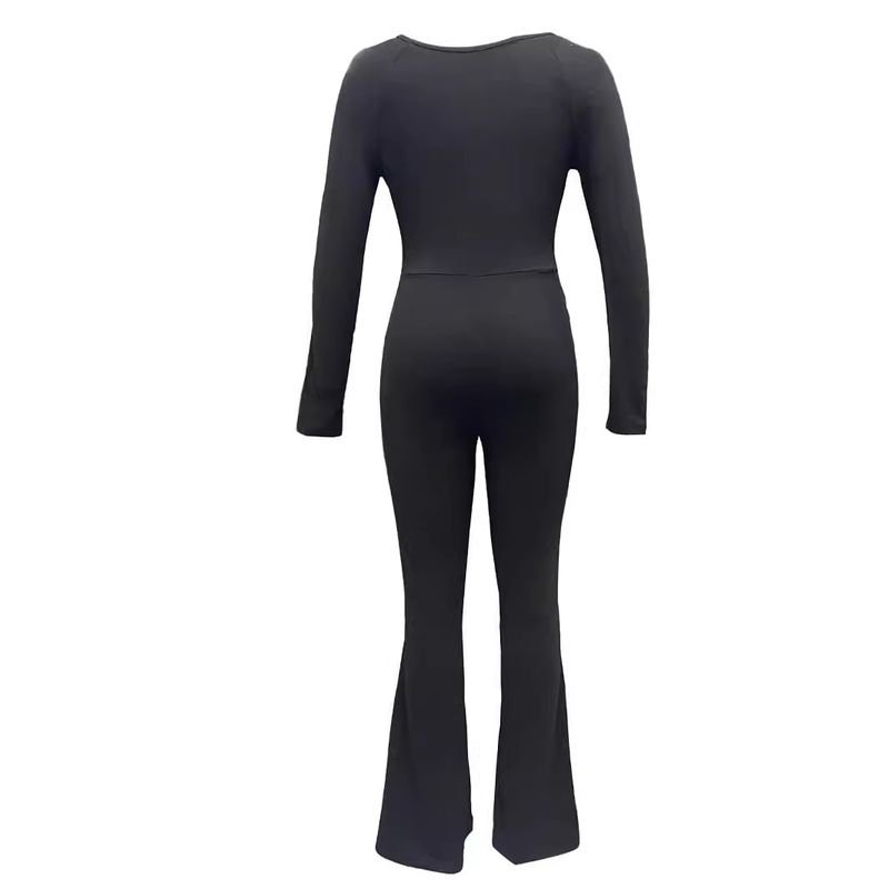 Women Fashion Casual Square Collar Long Sleeve Tight Jumpsuits