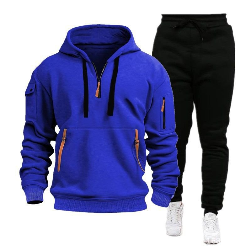 Men Spring Autumn Fashion Casual Sports Half Zipper Long Sleeve Hoodies Jogger Pants Sets