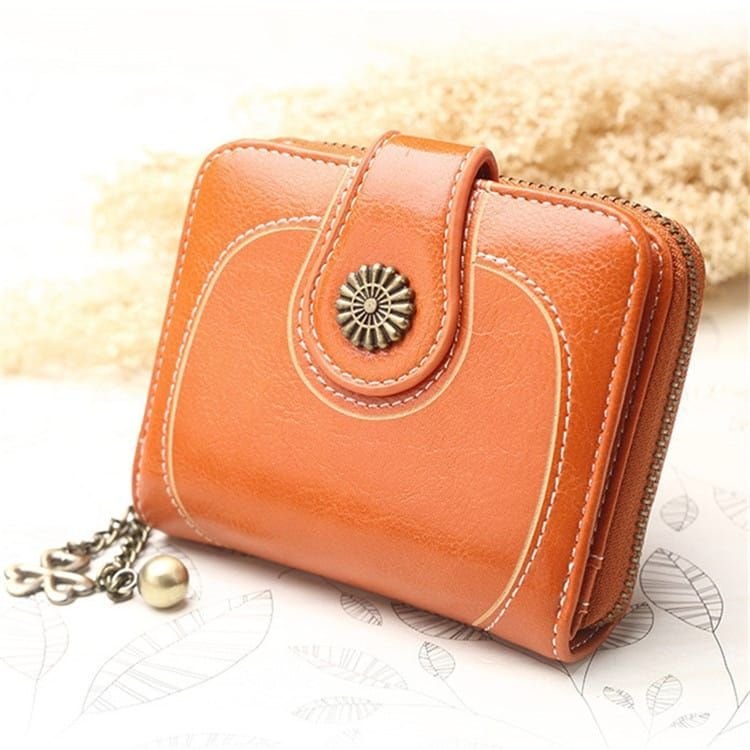 Women Retro Solid Color Zipper Tri-fold Wallet