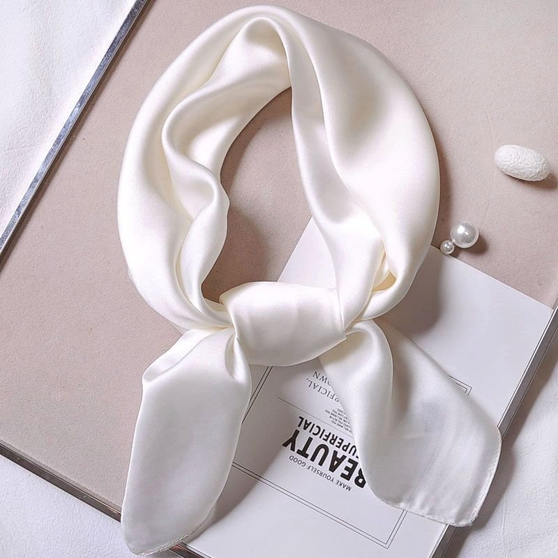 Women Simple Solid Color Square Silk Scarf