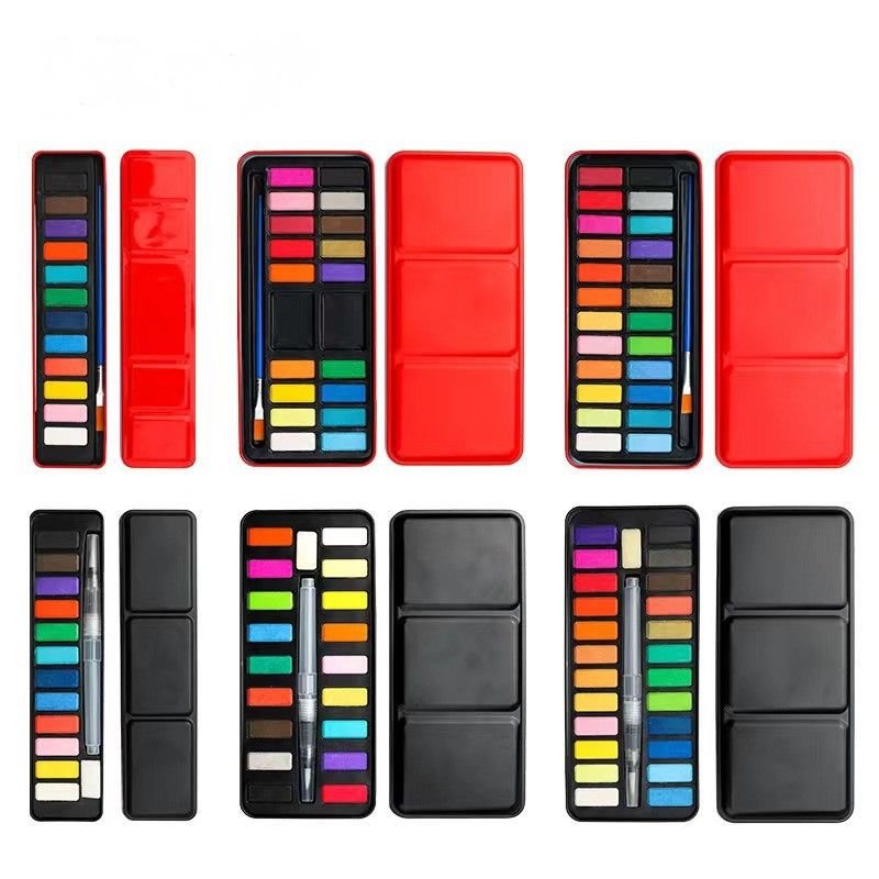 Beginners Painting Solid Gouache Paint Sketches Powder Cake Watercolor Pigment 12 Color 18 Color 24 Color Iron Box Washable Set