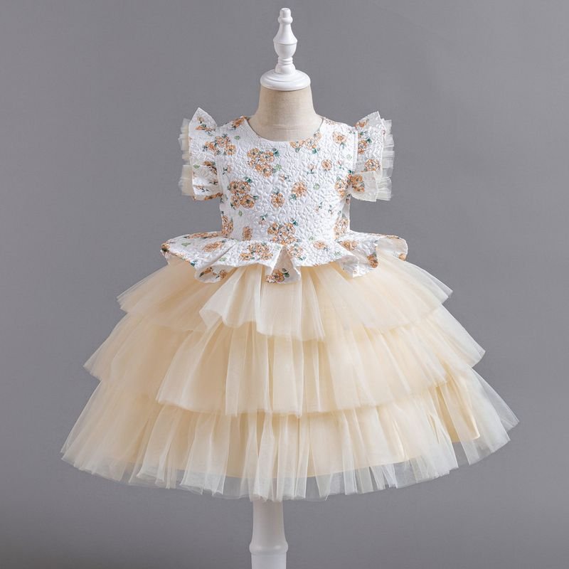 Kids Toddler Girls Fashion Flower Mesh Short Sleeved Party Tutu Dress