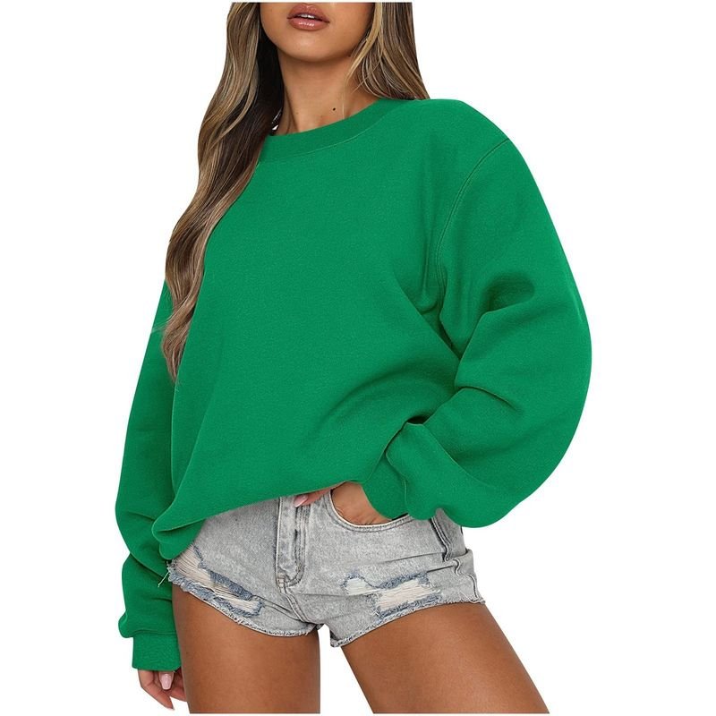 Autumn Winter Women Casual Loose Crewneck Long Sleeve Blank Sweatshirt
