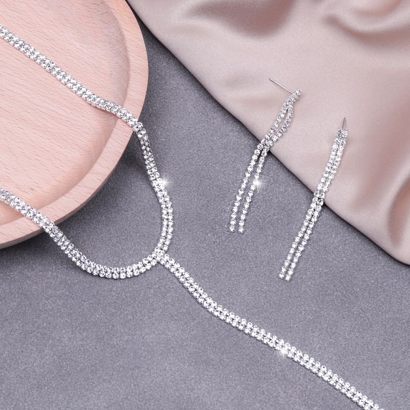 Women Fashion Exaggerated Long Rhinestone Earrings Necklace Jewelry Set