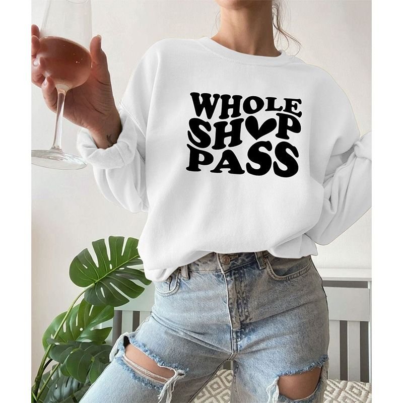Women Fashion Casual Letter Print Crewneck Long Sleeve Sweatshirt