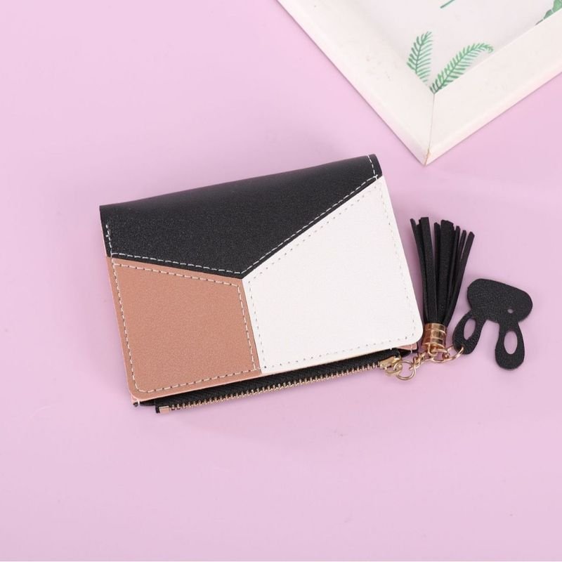 Women Fashion Casual Chic Color Matching PU Zipper Two-Fold Wallets