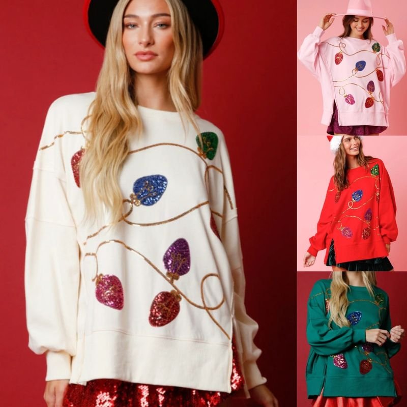 Women Casual Loose Sequin Long Sleeve Sweatshirt