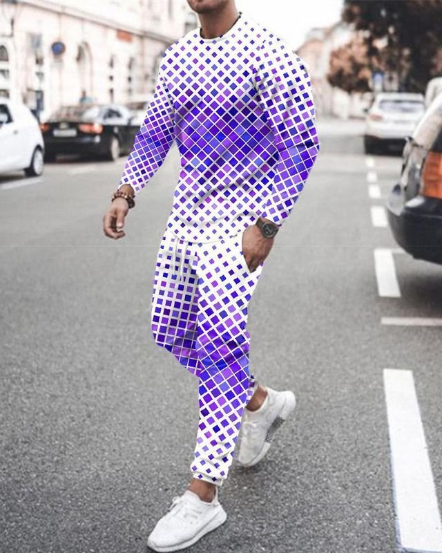 Men'S Fashion Print Loose Round Neck Long Sleeves Sweatshirt And Trousers Two-Piece Set