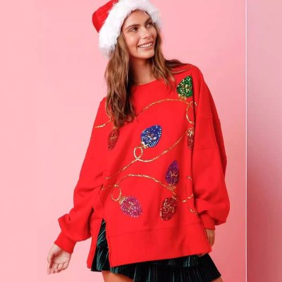 Women Casual Loose Sequin Long Sleeve Sweatshirt